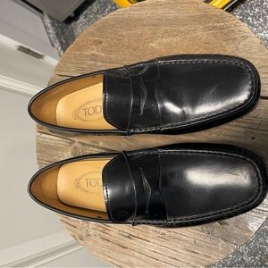 Tod's Black Leather Penny Loafers